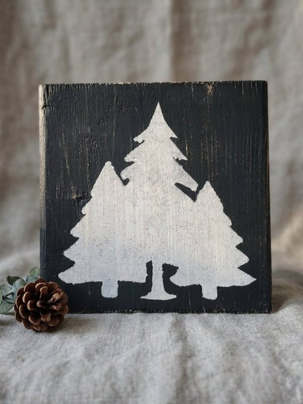 Rustic Pine Tree Wood Block Decor | Handmade Woodland Shelf Sitter